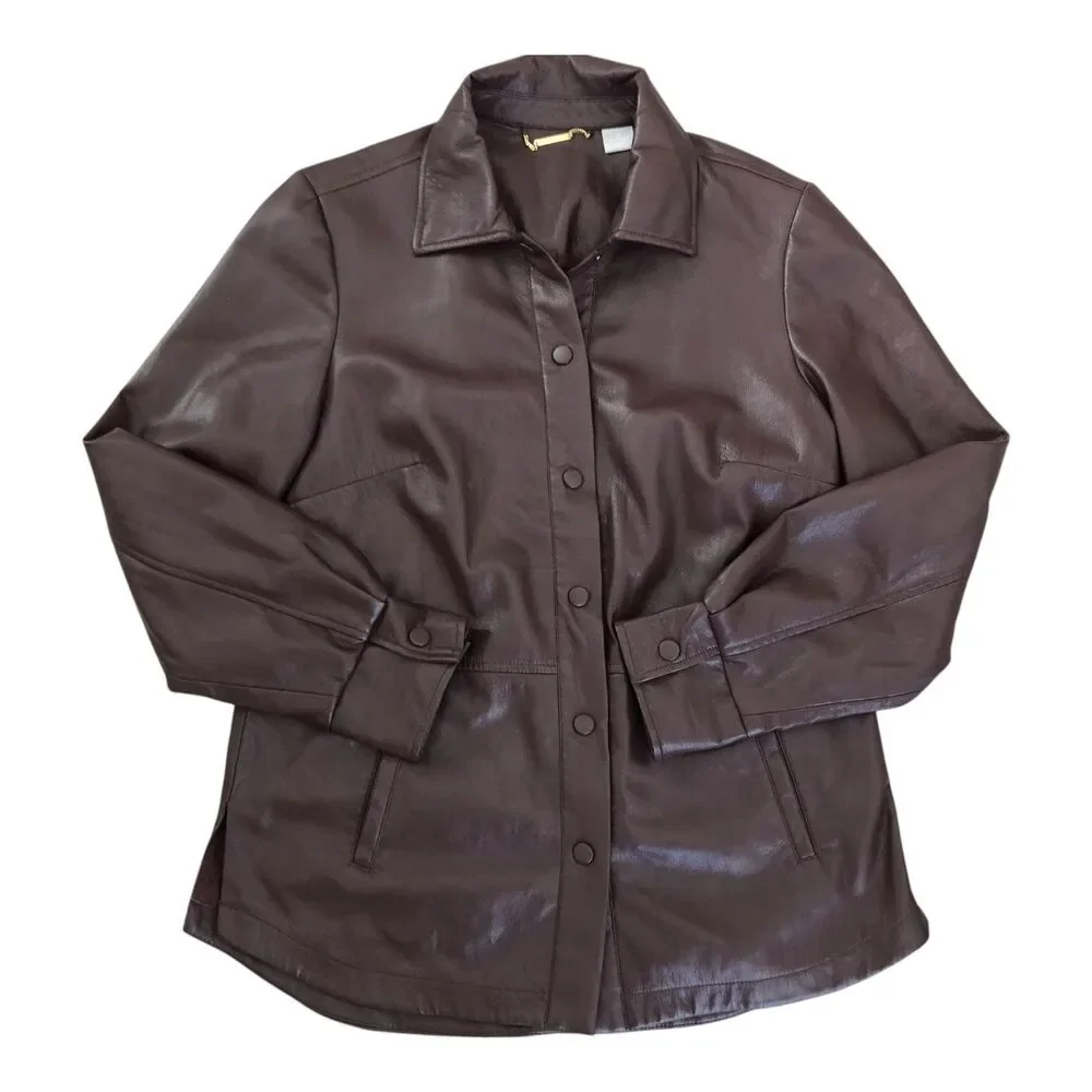 Chico's Chocolate Brown Corpcore Country Western Faux Leather Snap‎ Jacket  S